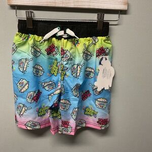 Dippin Dots Boys Swim Shorts Size 6/7‎ Rainbow Ice Cream Print Elastic Waist
